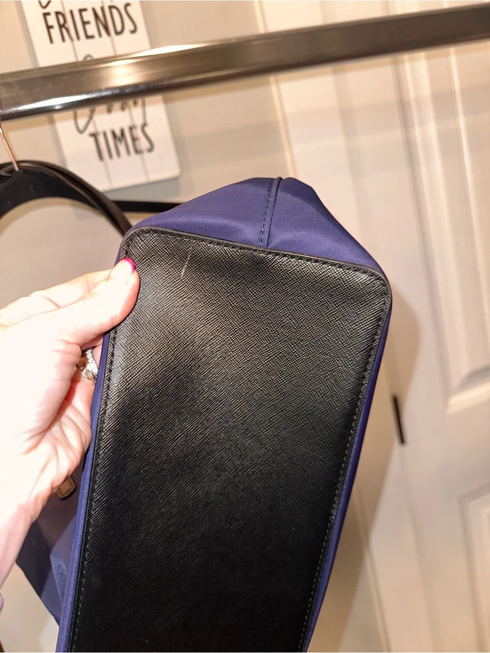Kate Spade Navy Blue Canvas‎ Tote Bag Purse with Black Handles